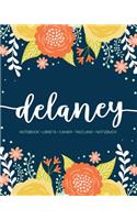 Delaney: Notebook - Libreta - Cahier - Taccuino - Notizbuch: 110 pages paginas seiten pagine: Modern Florals First Name Notebook in Orange, Mint & Yellow on 