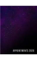 Appointments 2020: Space & Stars Appointment Book 2020 with Month to Month Calendar + Yearly Overview.