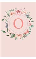 O: A Soft Pink Floral Wreath Monogram Sketchbook with Roses and Peonies - 110 Sketchbook Pages (6 x 9) - Floral Watercolor Monogram Sketch Notebook - P