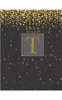 Personalised 2020 Diary Week To View Planner: A4 Gold Letter T (Gold Stars And Glitter) Organiser And Planner For The Year Ahead, School, Business, Office, Work, University