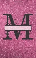 M - Journal & Notebook: Monogram Letter M Journal, Notebook with Unicorn Motif on Back and Pink - Glitter Effect Cover