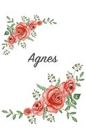 Agnes: Personalized Composition Notebook - Vintage Floral Pattern (Red Rose Blooms). College Ruled (Lined) Journal for School Notes, Diary, Journaling. Flo