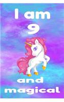 I Am 9 and Magical: Girls Birthday Unicorn Composition Journal Notebook Gift