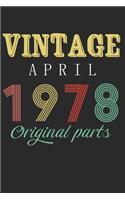 Vintage April 1978 Original Parts: Retro Birthday Gift Notebook Blank Lined Journal