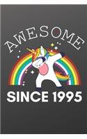 Awesome Since 1995 Notebook for Kids, Birthday Unicorn, Cute Happy Birthday Dabbing Unicorn Birthday Gift Black Cover