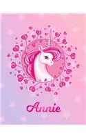 Annie: Unicorn Sheet Music Note Manuscript Notebook Paper - Magical Horse Personalized Letter M Initial Custom First Name Cover - Musician Composer Instrum