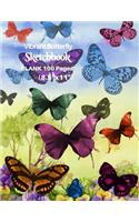 Vibrant Butterfly Sketchbook, Blank 100 Pages (8.5x 11)