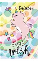 Caticorn, Make a Wish: 6 X 9 Wide Ruled Paper Notebook, Appreciation, Quote Journal or Diary Unique Inspirational Composition Book Gift for Boys, Girls, Students and Teachers - Retirement, Birthday or Gratitude Present - Cute Caticorn Cover