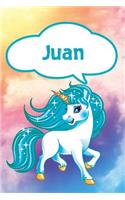 Juan: Personalized Unicorn Blood Sugar Diet Diary Journal Log Notebook Featuring 120 Pages 6x9