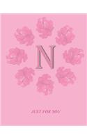 N: Monogram Initial N Letter Ruled Notebook for Women, Girl and School, Pink Floral Cover 8.5'' x 11'', 100 pages