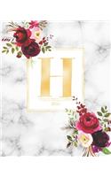 Weekly & Monthly Planner 2020 H: Burgundy Marsala Flowers Gold Monogram Letter H (7.5 x 9.25 in) Vertical at a glance Personalized Planner for Women Moms Girls and School