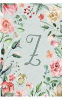 Notebook 6"x9" Lined, Letter/Initial Z, Teal Pink Floral Design