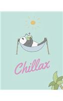 Chillax: Cute cartoon panda notebook, notepad journal or blank book. Adorable cool hand drawn chillax relaxing panda illustration featuring funny cute panda 