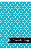 Notes & Stuff - Lined Notebook with Robin's Egg Blue Moroccan Trellis Pattern Cover