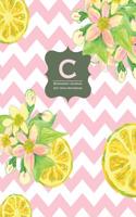 Monogram Journal C - Dot Grid Notebook: Vintage Pink Lemonade - Yellow, Grey, Chevron, Large 8.5 X 11