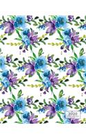 Weekly & Monthly Planner: 12 Month Diary Vertical Calendar Days, Appointment Schedule, Large Desktop Organizer, Blue Purple Floral