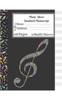 Music Sheet Standard Manuscript -108 Pages 12 Staffs - Staves: Gift For Music Lovers Blank Music Notebook Diamond Jelwery Multicolor Music Note