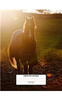 Composition Notebook Wide Ruled 7.44 X 9.69: Horse at Sunset Journal Notebook for School, Work or Journaling the Animal Lovers Notepad