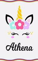 Athena: Personal Notebook Personal Diary Unicorn Notebook Personalized Journal Customized Journal Unicorn Lover Gift Personal Name Notebook