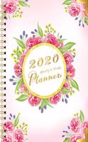 2020 Monthly and Weekly Planner: Yearly Calendar Planner (JAN to DEC 2020) in Luxury Golden Round Frame with Sweet Pink Roses and Decorated at the corner of the Cover, Complete Orga(30 12 Month Planner)