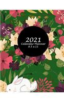 2021 Calendar Planner 8.5 x 11: Floral Green Premium Cover, Daily Calendar Book 2021, Weekly/Monthly/Yearly Calendar Journal, Large 8.5" x 11" 365 Daily journal Planner, 12 Months 