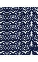 Notes: 8"x10" Blank Lined Page Notebook Seamless Oriental China Porcelain Curve Cross Frame Chain Kaleidoscope Pattern Cover. Matte Softcover Ruled Note Bo
