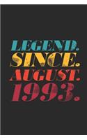 Legend Since August 1993: Blank Lined Notebook - Journal 26th Birthday for Woman and Men