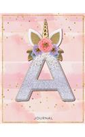 Unicorn Monogram Bullet Journal - Cute Unicorn Personalized Notebook with Dotted Pages - A