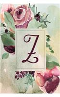 Planner Undated 6"x9" - Wine Green Floral Design - Initial Z: Non-dated Weekly and Monthly Day Planner, Calendar, Organizer for Women, Teens - Letter Z