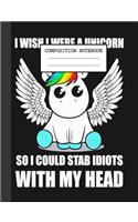 Composition Notebook: Unicorns Lovers Glossy Cover Wide Ruled Blank Lined Soft Cover Girls Kids Elementary School Journal Paper 7.44 x 9.69 Inches 110 Pages