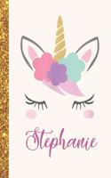 Stephanie: Stephanie Unicorn Personalized Black Paper SketchBook for Girls and Kids to Drawing and Sketching Doodle Taking Note Marble Size 8.5 x 11