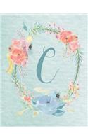 Notebook 8.5"x11" - Letter C - Light Blue and Pink Floral Design: College-ruled, lined format exercise book, Personalized with Initials.(3 Letter/Initial C - Light Blue and Pink Floral Design Notebook 8.5"x11", Alphabet)