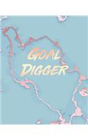 Goal Digger: Inspirational Quote Notebook, Soft Blue Marble and Gold - 8 x 10, 120 Wide Ruled Pages