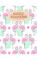 Daily Planner: Undated Organizer With Mood ( Size 8.5 X 11 ) Design With Pink Flamingos, Hearts And Palm Leaves On White Background