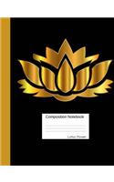 Lotus Flower Composition Notebook: Dot Grid Paper Book, dotted blank pages to write in for school, take notes, for kids and teens, students and teachers, homeschool, gold black Floral