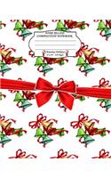 Wide Ruled Composition Notebook. 8 X 10. 120 Pages. Christmas Holidays: Christmas Holidays Theme. Multi Purpose Wide Ruled Journal Paper. Bells Retro Christmas Paper Ribbon Background Cover.