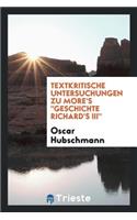 Textkritische Untersuchungen Zu More's Geschichte Richard's III