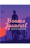Horses Journal & Sketchbook: Purple Sunset Horse Riding with Cactus Design Cover