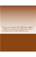 Violations Of 21 CFR Part 806 - Medical Devices; Reports Of Corrections And Removals: Warning Letters Issued by U.S. Food and Drug Administration