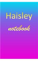 Haisley: Blank Notebook - Wide Ruled Lined Paper Notepad - Writing Pad Practice Journal - Custom Personalized First Name Initial H Blue Purple Gold - Taking 