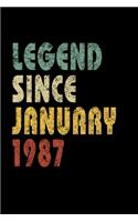 Legend Since January 1987: Retro Birthday Gift Notebook With Lined Wide Ruled Paper. Funny Quote Sayings 6 x 9 Notepad Journal For Taking Notes At Work, School Or Home For Peo