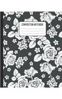 Composition Notebook: College Ruled Lined Notebook For Students 7.5 x 9.25" 110 pages: White Rose Floral Pattern