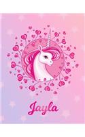Jayla: Unicorn Large Blank Primary Handwriting Learn to Write Practice Paper for Girls - Pink Purple Magical Horse Personalized Letter J Initial Custom Fir
