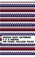 Orchid Navy Notebook: 6x9 in., college ruled lined paper, 100 pages (50 sheets), glossy