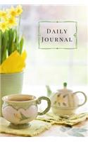 Daily Journal: Daffodils and Tea Cup Design Note Book 100 Blank Lined Pages (6 x 9)
