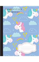 Composition Notebook: College Wide Ruled Writer's Notebook Baby Blue Unicorn School Notebook, 110 Pages, 8.5" x 11"(3 Composition Kinds)
