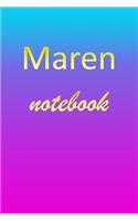 Maren: Blank Notebook - Wide Ruled Lined Paper Notepad - Writing Pad Practice Journal - Custom Personalized First Name Initial M Blue Purple Gold - Taking 