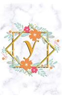 Y: College Ruled Notebook - Cute Floral Initial Monogram Personalized Lined Journal & Diary for Writing Notes for Students for Girls & Women - White Ma