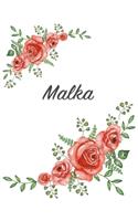Malka: Personalized Composition Notebook - Vintage Floral Pattern (Red Rose Blooms). College Ruled (Lined) Journal for School Notes, Diary, Journaling. Flo