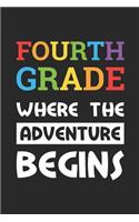 Back to School Notebook 'Fourth Grade Where The Adventure Begins' - Back To School Gift - 4th Grade Writing Journal